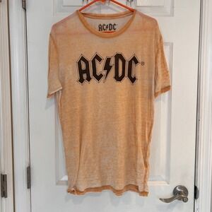 Lucky Brand AC/DC Graphic T Shirt Mens Medium Orange Burnout Wash Rock Band Tee
